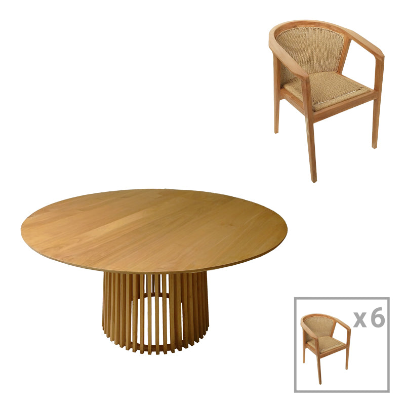 Τραπεζαρία Granny-Kenda pakoworld σετ 7τεμ σε φυσική-μπεζ απόχρωση Φ150x75εκ - Hippiehome.gr