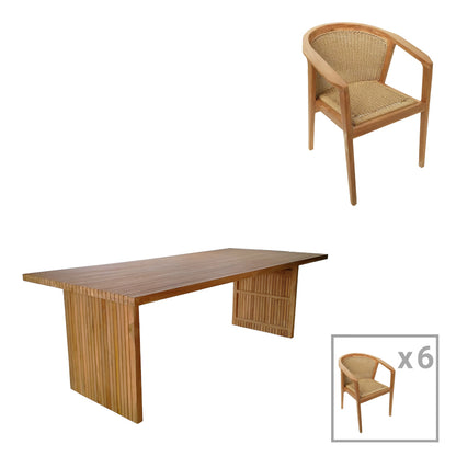 Τραπεζαρία Granny-Zibra pakoworld σετ 7τεμ σε φυσική-μπεζ απόχρωση 220x100x75εκ - Hippiehome.gr