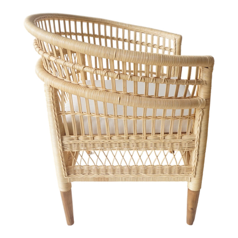 Πολυθρόνα Necorian paakoworld teak ξύλο με pe rattan σε φυσική απόχρωση και λευκό μαξιλάρι 80x70x87εκ - Hippiehome.gr