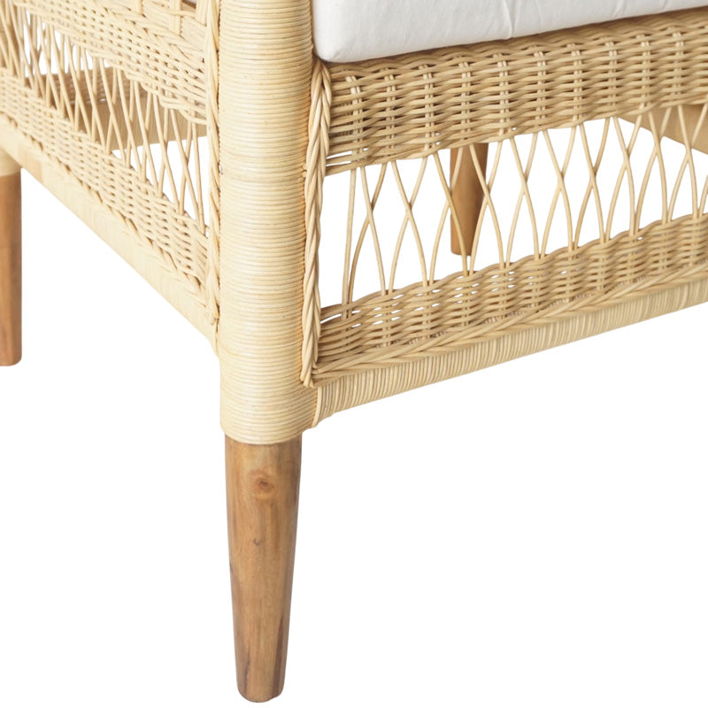 Πολυθρόνα Necorian paakoworld teak ξύλο με pe rattan σε φυσική απόχρωση και λευκό μαξιλάρι 80x70x87εκ - Hippiehome.gr