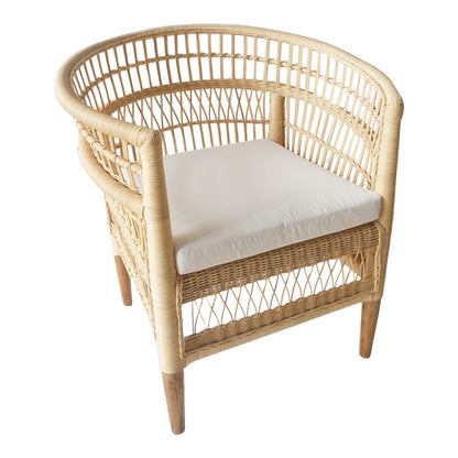 Πολυθρόνα Necorian paakoworld teak ξύλο με pe rattan σε φυσική απόχρωση και λευκό μαξιλάρι 80x70x87εκ - Hippiehome.gr