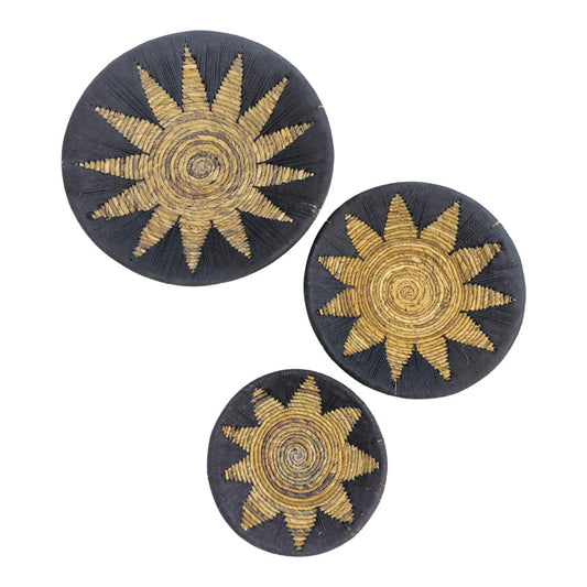 Διακοσμητικό τοίχου Circy Inart σετ 3 τεμ ψάθα σε μαύρη-μπεζ απόχρωση - Hippiehome.gr