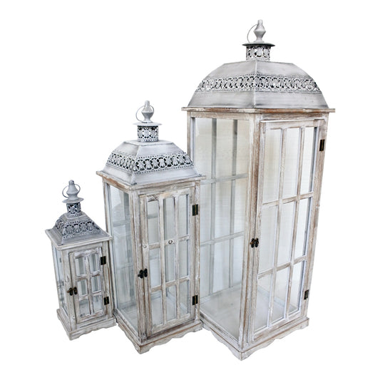 Lantern Penny Inart set of 3 aluminum in antique white shade