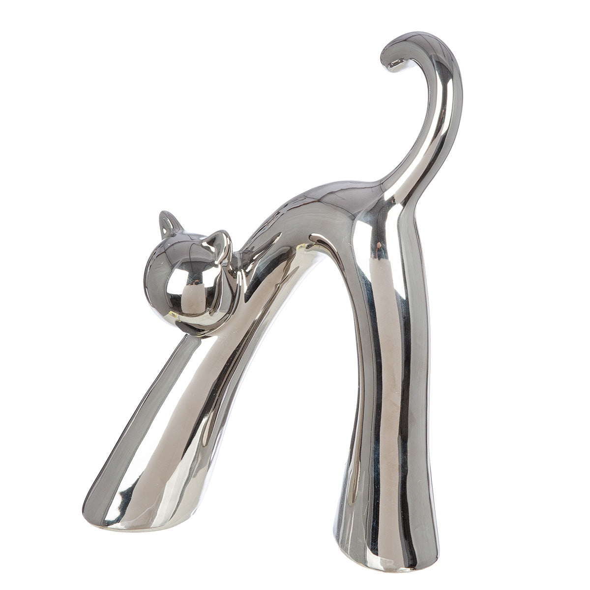 Φιγούρα Cat "Kara" Κεραμικό Ασημένιο Λευκό PU Pcs. Assorted 16x5x22cm - Hippiehome.gr