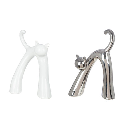 Φιγούρα Cat "Kara" Κεραμικό Ασημένιο Λευκό PU Pcs. Assorted 16x5x22cm - Hippiehome.gr