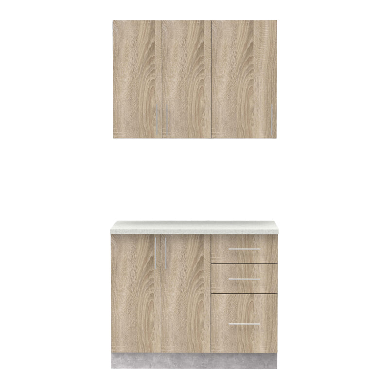 Σύνθεση κουζίνας Festa I pakoworld μελαμίνη σε sonoma απόχρωση και πάγκο σε ανοιχτό γκρι 100x60x85εκ - Hippiehome.gr