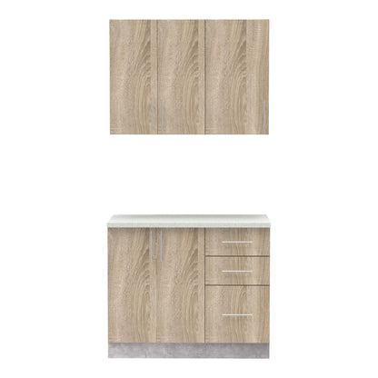 Σύνθεση κουζίνας Festa I pakoworld μελαμίνη σε sonoma απόχρωση και πάγκο σε ανοιχτό γκρι 100x60x85εκ - Hippiehome.gr