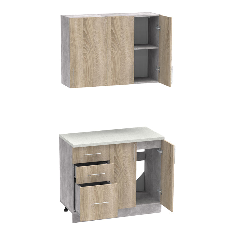 Σύνθεση κουζίνας Festa I pakoworld μελαμίνη σε sonoma απόχρωση και πάγκο σε ανοιχτό γκρι 100x60x85εκ - Hippiehome.gr