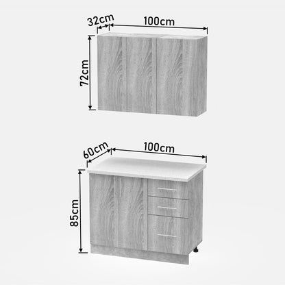 Σύνθεση κουζίνας Festa I pakoworld μελαμίνη σε ανθρακί και πάγκο σε sonoma απόχρωση 100x60x85εκ - Hippiehome.gr