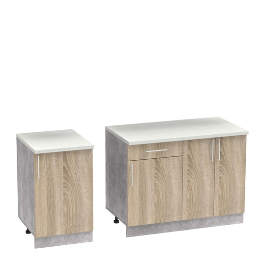 Σύνθεση κουζίνας Festa IV pakoworld μελαμίνη σε sonoma απόχρωση και πάγκο σε ανοιχτό γκρι 160x60x85εκ - Hippiehome.gr