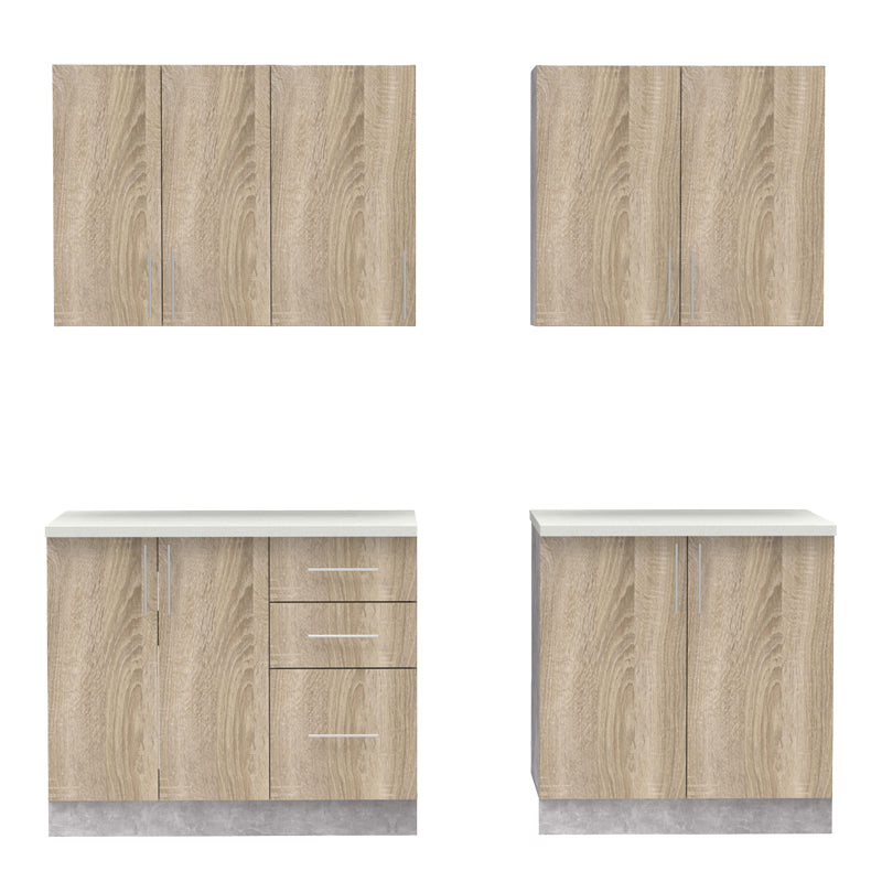 Σύνθεση κουζίνας Festa V pakoworld μελαμίνη σε sonoma απόχρωση και πάγκο σε ανοιχτό γκρι 180x60x85εκ - Hippiehome.gr