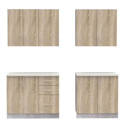 Σύνθεση κουζίνας Festa V pakoworld μελαμίνη σε sonoma απόχρωση και πάγκο σε ανοιχτό γκρι 180x60x85εκ - Hippiehome.gr