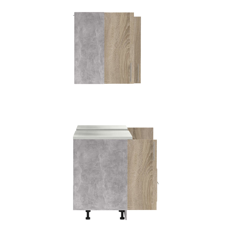 Σύνθεση κουζίνας Festa V pakoworld μελαμίνη σε sonoma απόχρωση και πάγκο σε ανοιχτό γκρι 180x60x85εκ - Hippiehome.gr