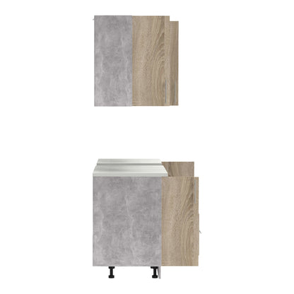 Σύνθεση κουζίνας Festa V pakoworld μελαμίνη σε sonoma απόχρωση και πάγκο σε ανοιχτό γκρι 180x60x85εκ - Hippiehome.gr