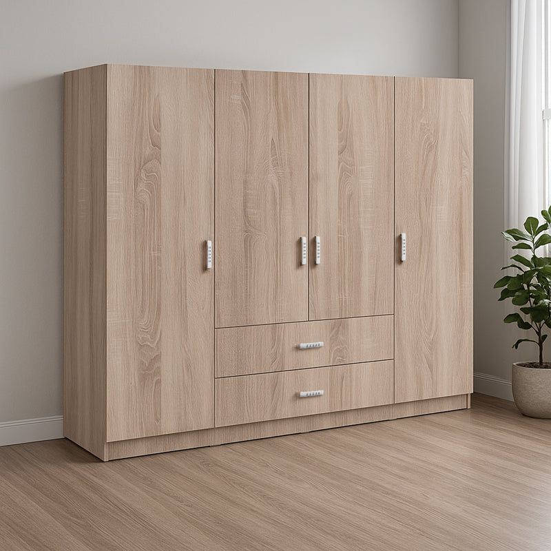 Ντουλάπα τετράφυλλη Royal pakoworld με συρτάρια sonoma 200x58x177εκ - Hippiehome.gr