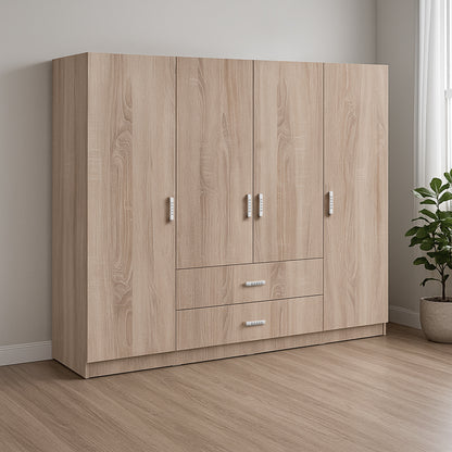 Ντουλάπα τετράφυλλη Royal pakoworld με συρτάρια sonoma 200x58x177εκ - Hippiehome.gr