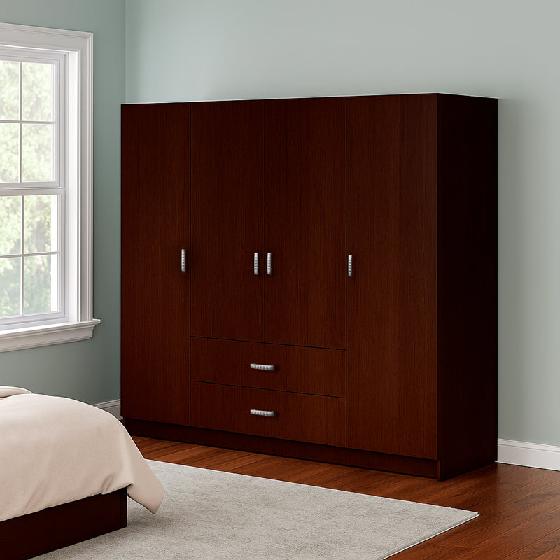 Ντουλάπα τετράφυλλη Royal pakoworld με συρτάρια wenge 200x58x177εκ - Hippiehome.gr