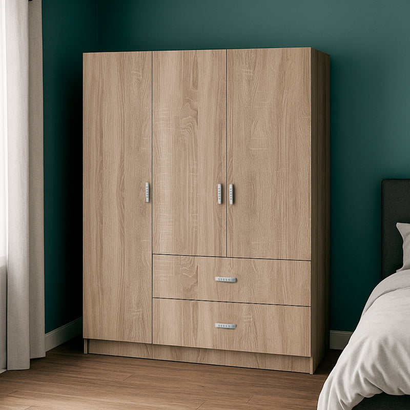 Ντουλάπα τρίφυλλη Royal pakoworld με συρτάρια sonoma 150x58x177εκ - Hippiehome.gr