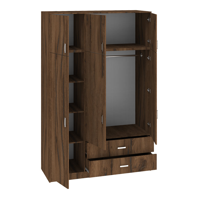Ντουλάπα τρίφυλλη με συρτάρια Royal pakoworld καρυδι-oak 150x58x230εκ - Hippiehome.gr
