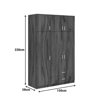 Ντουλάπα τρίφυλλη με συρτάρια Royal pakoworld καρυδι-oak 150x58x230εκ - Hippiehome.gr