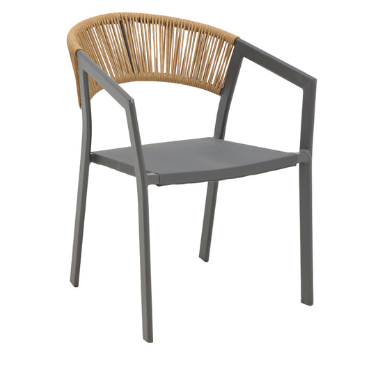 Πολυθρόνα αλουμινίου Glisten pakoworld στοιβαζόμενη ανθρακί σκελετός-textilene-pe rattan σε φυσική απόχρωση 58x56x82εκ - Hippiehome.gr