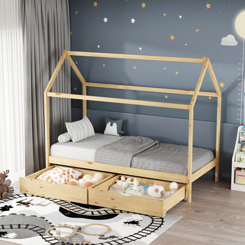 Παιδικό κρεβάτι Mellin τ. Montessori με 2 συρτάρια pakoworld ξύλο πεύκου σε φυσική απόχρωση 90x190εκ - Hippiehome.gr