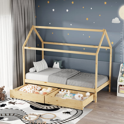 Παιδικό κρεβάτι Mellin τ. Montessori με 2 συρτάρια pakoworld ξύλο πεύκου σε φυσική απόχρωση 90x190εκ - Hippiehome.gr