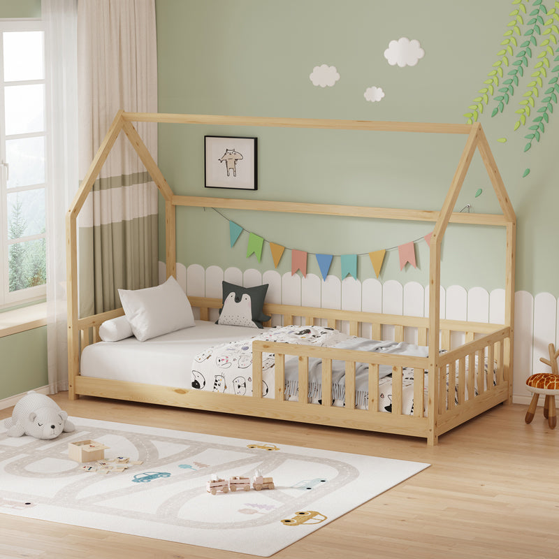 Παιδικό κρεβάτι Callan τ. Montessori με κιγκλίδωμα pakoworld ξύλο πεύκου σε φυσική απόχρωση 90x190εκ - Hippiehome.gr