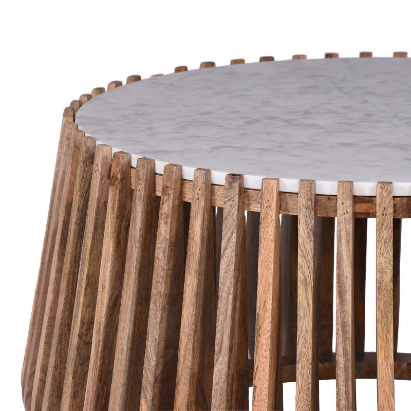 Τραπέζι σαλονιού Mable pakoworld mango ξύλο σε φυσική απόχρωση με επιφάνεια μαρμάρου Φ80x45εκ - Hippiehome.gr