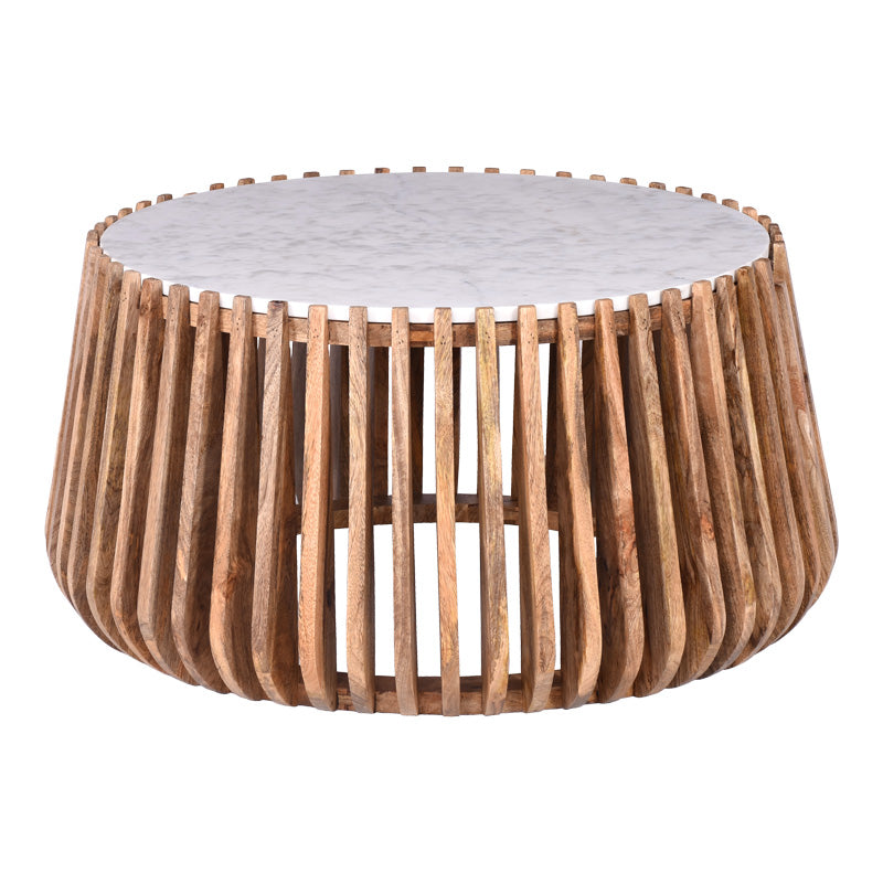 Τραπέζι σαλονιού Mable pakoworld mango ξύλο σε φυσική απόχρωση με επιφάνεια μαρμάρου Φ80x45εκ - Hippiehome.gr