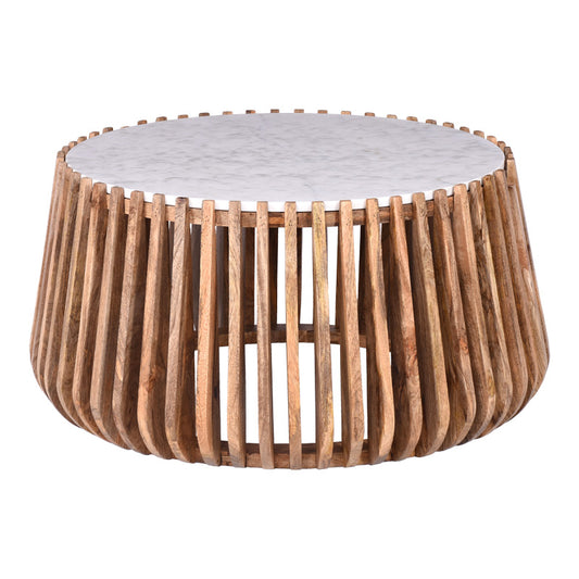 Τραπέζι σαλονιού Mable pakoworld mango ξύλο σε φυσική απόχρωση με επιφάνεια μαρμάρου Φ80x45εκ - Hippiehome.gr