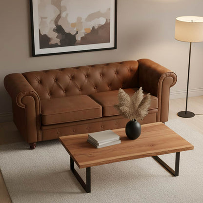 Τραπέζι σαλονιού Miles pakoworld μασίφ ξύλο ακακίας πάχους 3.7-4εκ σε καρυδί απόχρωση με μαύρα μεταλλικά πόδια 115x60x45εκ - Hippiehome.gr