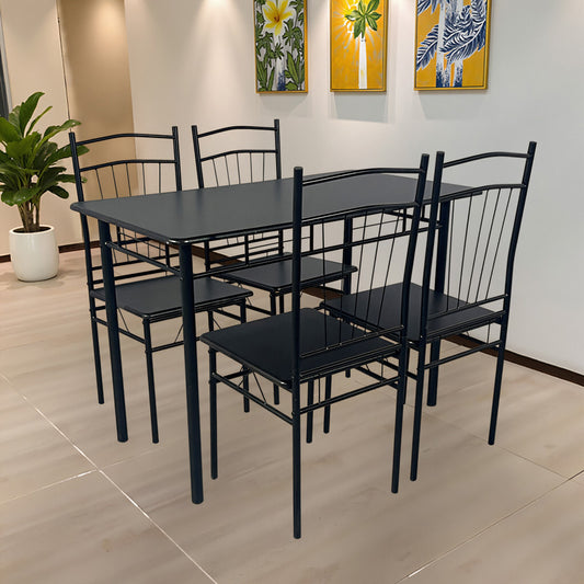 Τραπεζαρία Reforia pakoworld σετ 5τμχ mdf σε μαύρη απόχρωση με μαύρα μεταλλικά πόδια 110x60x74εκ - Hippiehome.gr