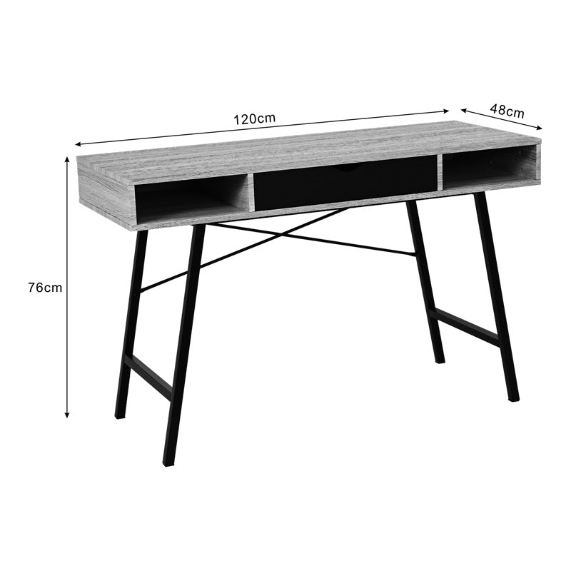 Γραφείο εργασίας Yamin pakoworld σε oak απόχρωση με πόδι μαύρο μέταλλο 120x48x76εκ - Hippiehome.gr