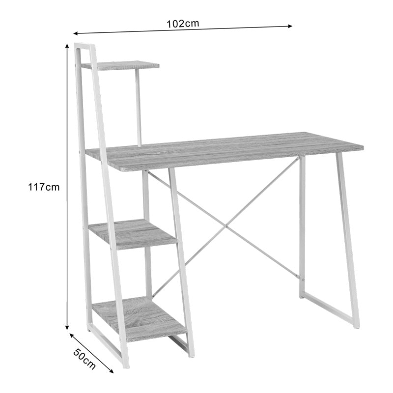 Γραφείο εργασίας Deckstor pakoworld με ραφιέρα σε oak απόχρωση με πόδι λευκό μέταλλο 102x50x117εκ - Hippiehome.gr