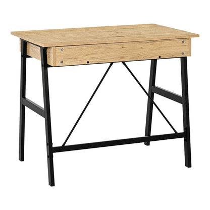 Γραφείο εργασίας Lione pakoworld με συρτάρια σε oak απόχρωση με πόδι μαύρο μέταλλο 90x50x75εκ - Hippiehome.gr