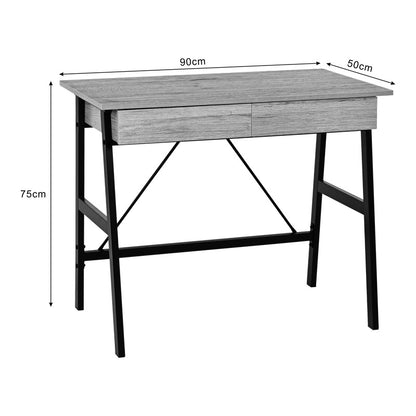 Γραφείο εργασίας Lione pakoworld με συρτάρια σε oak απόχρωση με πόδι μαύρο μέταλλο 90x50x75εκ - Hippiehome.gr