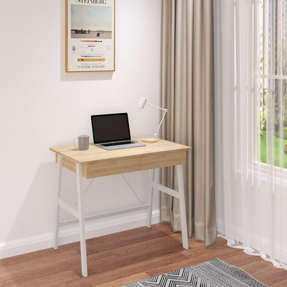 Γραφείο εργασίας Lione pakoworld με συρτάρια σε oak απόχρωση με πόδι λευκό μέταλλο 90x50x75εκ - Hippiehome.gr