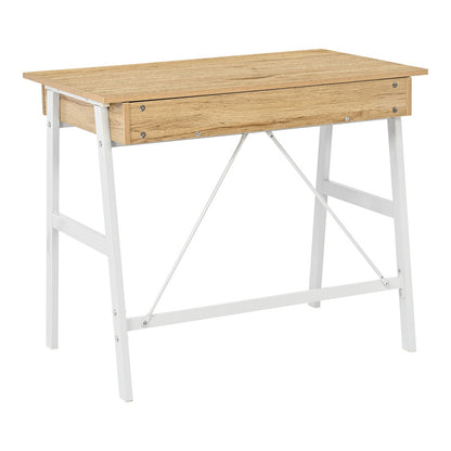 Γραφείο εργασίας Lione pakoworld με συρτάρια σε oak απόχρωση με πόδι λευκό μέταλλο 90x50x75εκ - Hippiehome.gr