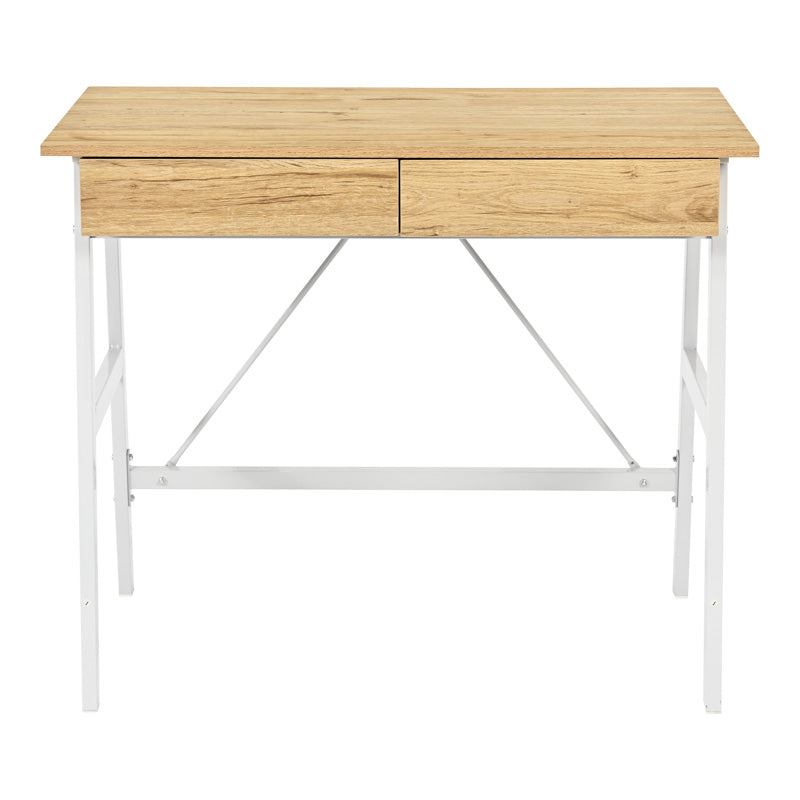 Γραφείο εργασίας Lione pakoworld με συρτάρια σε oak απόχρωση με πόδι λευκό μέταλλο 90x50x75εκ - Hippiehome.gr