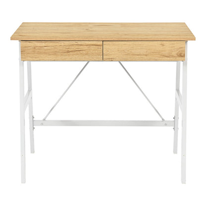 Γραφείο εργασίας Lione pakoworld με συρτάρια σε oak απόχρωση με πόδι λευκό μέταλλο 90x50x75εκ - Hippiehome.gr