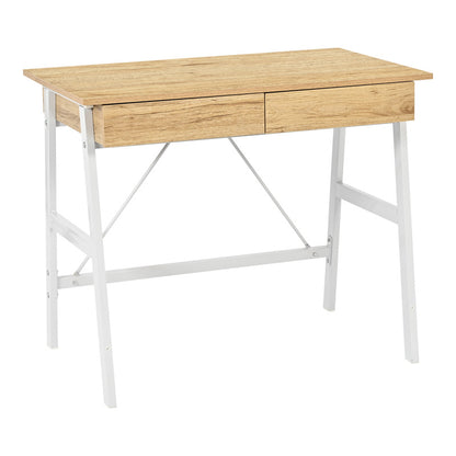 Γραφείο εργασίας Lione pakoworld με συρτάρια σε oak απόχρωση με πόδι λευκό μέταλλο 90x50x75εκ - Hippiehome.gr