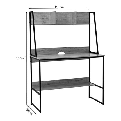 Γραφείο εργασίας Herbey pakoworld με ράφια σε oak απόχρωση με πόδι μαύρο μέταλλο 100x48x139εκ - Hippiehome.gr