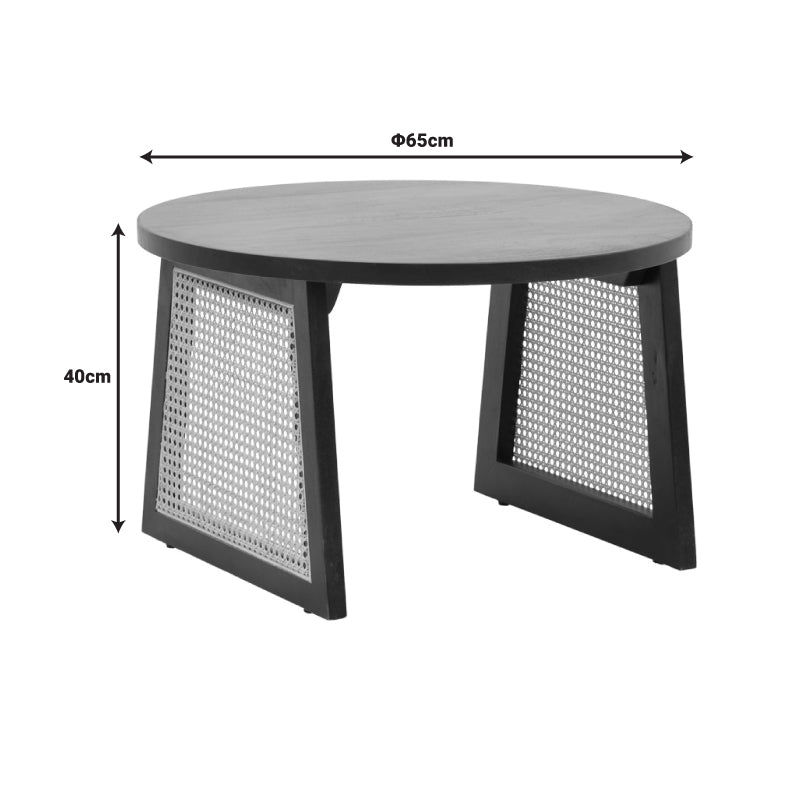 Τραπέζι Tamarind pakoworld ξύλο mango-φυσικό rattan σε μαύρη απόχρωση Φ65x40εκ - Hippiehome.gr