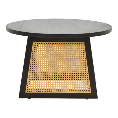 Τραπέζι Tamarind pakoworld ξύλο mango-φυσικό rattan σε μαύρη απόχρωση Φ65x40εκ - Hippiehome.gr