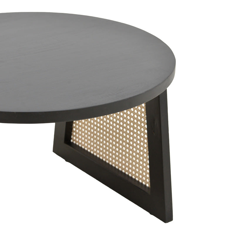 Τραπέζι Tamarind pakoworld ξύλο mango-φυσικό rattan σε μαύρη απόχρωση Φ65x40εκ - Hippiehome.gr