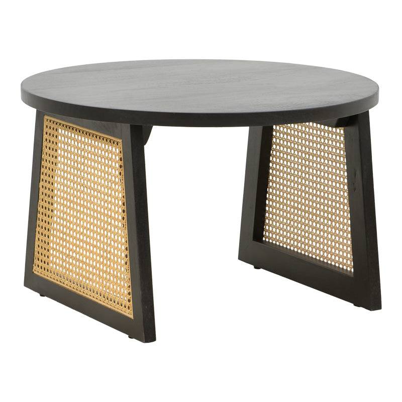 Τραπέζι Tamarind pakoworld ξύλο mango-φυσικό rattan σε μαύρη απόχρωση Φ65x40εκ - Hippiehome.gr