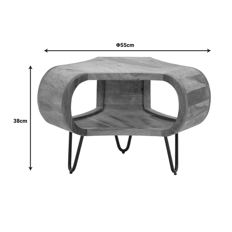 Τραπέζι Merck pakoworld μασιφ ξύλο sheesham σε καρυδί απόχρωση με μαύρα μεταλλικά πόδια Φ55x38εκ - Hippiehome.gr