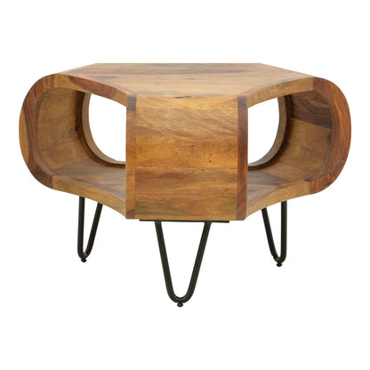 Τραπέζι Merck pakoworld μασιφ ξύλο sheesham σε καρυδί απόχρωση με μαύρα μεταλλικά πόδια Φ55x38εκ - Hippiehome.gr