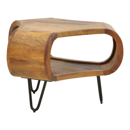 Τραπέζι Merck pakoworld μασιφ ξύλο sheesham σε καρυδί απόχρωση με μαύρα μεταλλικά πόδια Φ55x38εκ - Hippiehome.gr